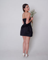 Strapless  black satin dress