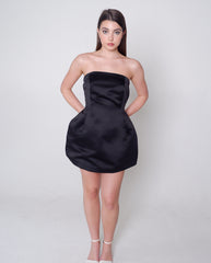 Strapless  black satin dress