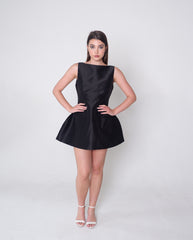 Black boatneck mini dress