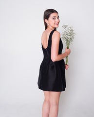 Black boatneck mini dress