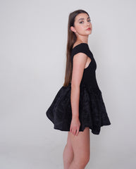 Black taffeta off the shoulder dress