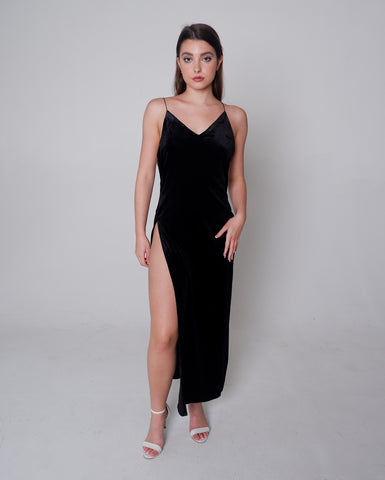 Long black velvet dress