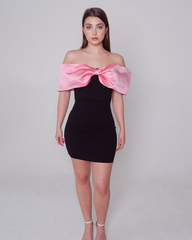 Black and pink off the shoulder dress