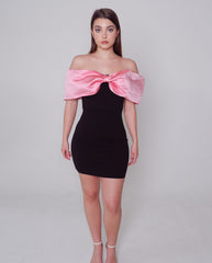 Black and pink off the shoulder dress