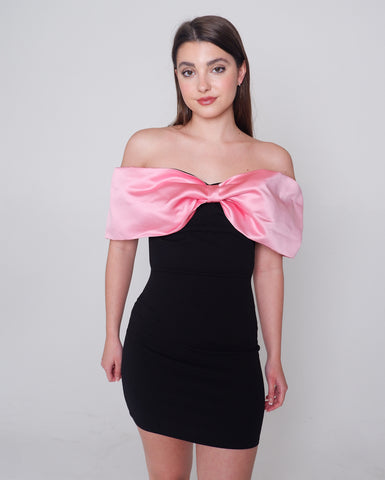 Black and pink off the shoulder dress