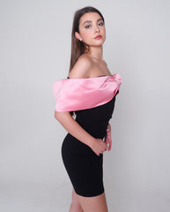 Black and pink off the shoulder dress