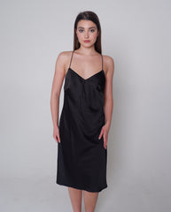 Black satin slip dress