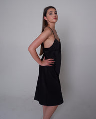 Black satin slip dress