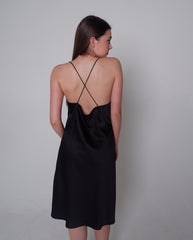 Black satin slip dress