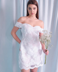 Ivory lace off the shoulder dress