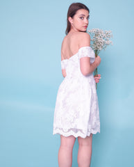 Ivory lace off the shoulder dress