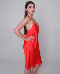 Red slinky satin slip dress