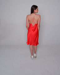 Red slinky satin slip dress